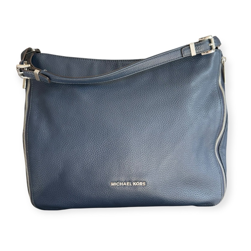 MICHAEL KORS Navy Essex Convertible Hobo Purse, Pebbled Leather, Shoulder Bag
